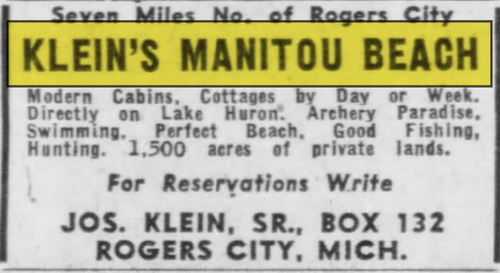 Kleins Mainitou Beach Motel - May 1955 Ad
